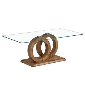 English Elm A Modern Glass Top Coffee Table with Wood Grain Legs for Living Room Decor W1151140296