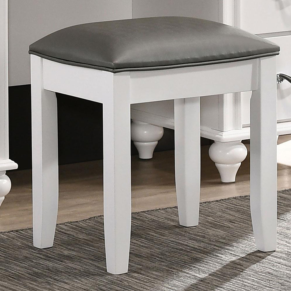 English Elm White Modern Vanity Stool with Padded PU Seat, Matte White Finish, Tapered Legs, Comfy Dressing Chair 92 B062P153878