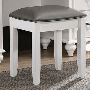 English Elm White Modern Vanity Stool with Padded PU Seat, Matte White Finish, Tapered Legs, Comfy Dressing Chair 92 B062P153878