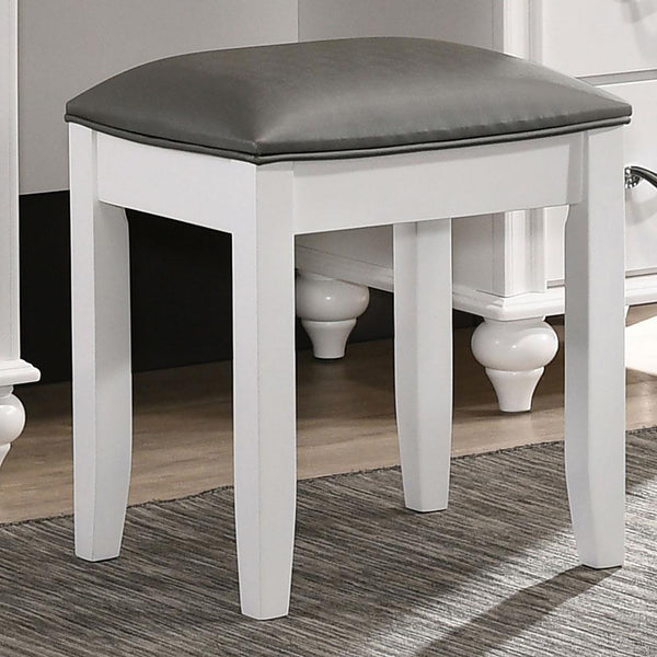 English Elm White Modern Vanity Stool with Padded PU Seat, Matte White Finish, Tapered Legs, Comfy Dressing Chair 92 B062P153878