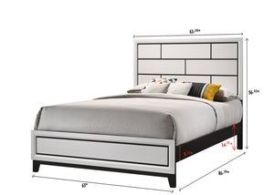 English Elm Cotemporary Geometric Tiled Headboard Queen Bed with Low-Profile Frame and Minimalist Zen Design White 66.4 L x 32 W x 7 H B011S00710
