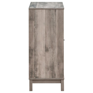 English Elm Weathered Acacia Wine Cabinet with Open Cubbies Stemware Racks and Matte Black Pulls B062P153898