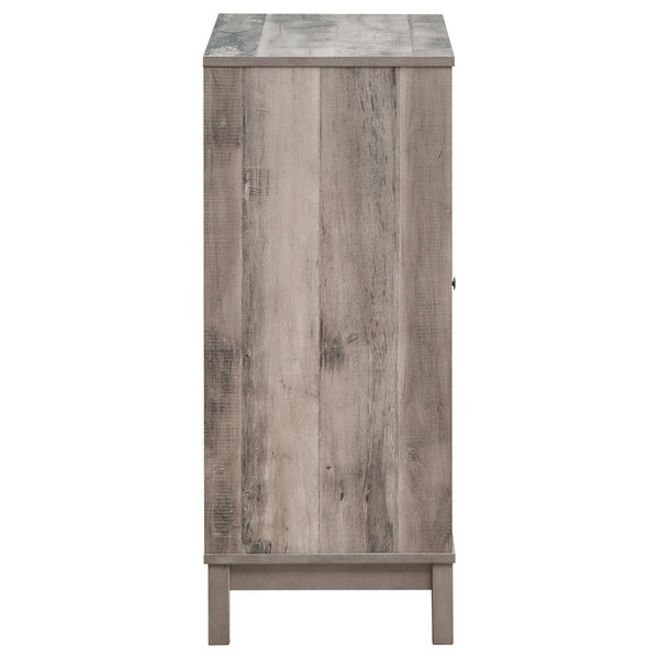 English Elm Weathered Acacia Wine Cabinet with Open Cubbies Stemware Racks and Matte Black Pulls B062P153898