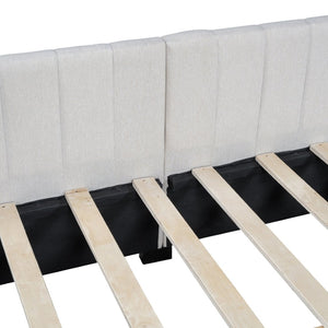 English Elm Full Size Linen Upholstered Daybed with Storage Drawers Sofa Bed for Guest Rooms Beige LP000172AAA-1