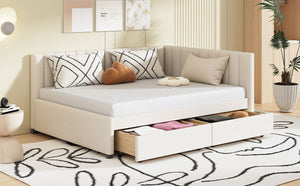 English Elm Full Size Linen Upholstered Daybed with Storage Drawers for Guest Room Studio Beige LP000172AAA