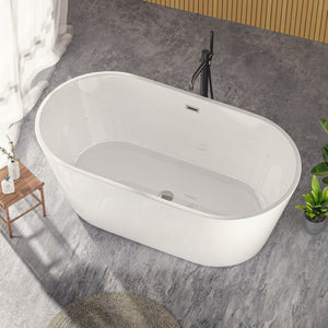 English Elm 55" Acrylic Freestanding Soaking Tub Glossy White Spa Bath with Chrome Drain Cupc W1920P194798
