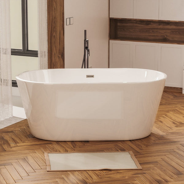 English Elm 55" Acrylic Freestanding Soaking Tub Glossy White Spa Bath with Chrome Drain Cupc W1920P194798