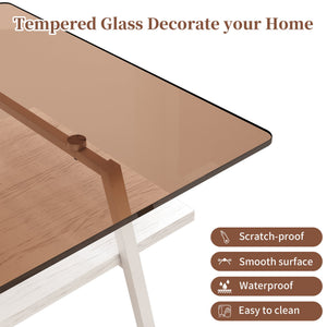 English Elm Coffee Table And End Tables Set Of 3 – Modern Brown Glass, Sturdy Iron Legs, Ideal For Living Room W241S00044