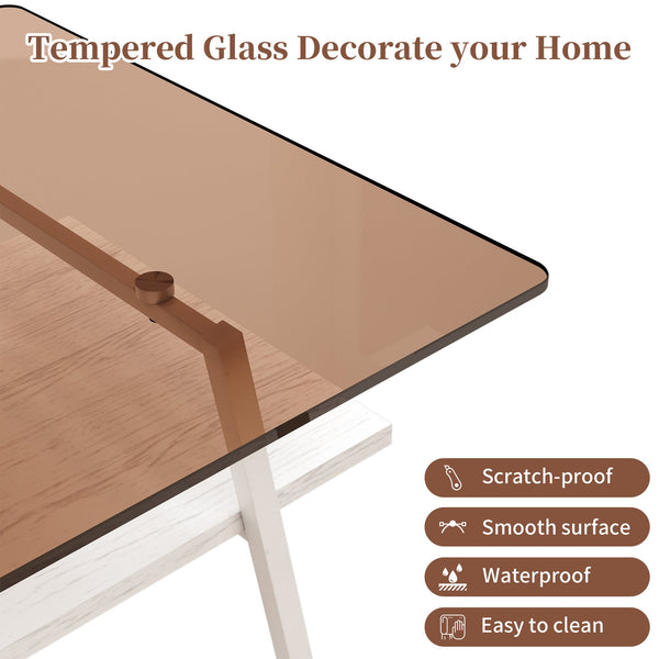 English Elm Coffee Table And End Tables Set Of 3 – Modern Brown Glass, Sturdy Iron Legs, Ideal For Living Room W241S00044