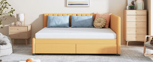 English Elm Full Size Linen Upholstered Daybed with Storage Drawers for Guest Room Studio LP000172AAL