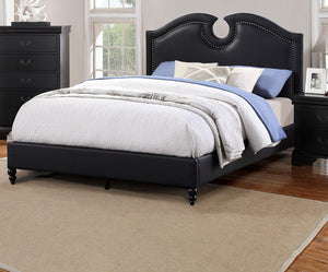 English Elm Black Faux Leather Queen Bed Headboard Cut-Out Tufted Upholstered Nailhead Modern 49"H Design B011S00712