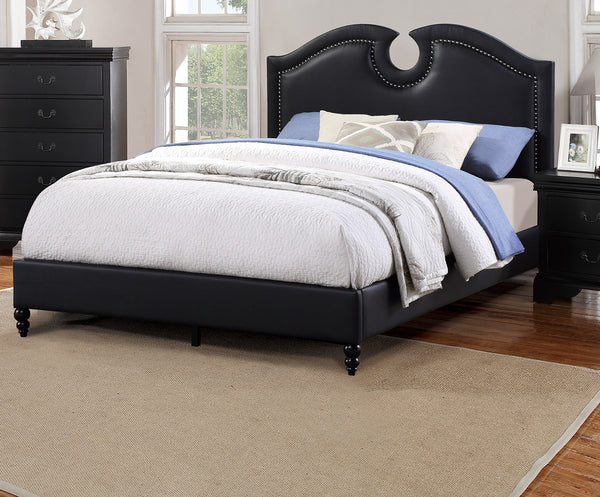 English Elm Black Faux Leather Queen Bed Headboard Cut-Out Tufted Upholstered Nailhead Modern 49"H Design B011S00712