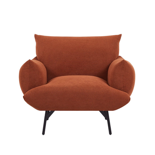 English Elm 36" Modern Accent Upholstered Armchair in Red Flannelette Fabric with Black Metal Legs, Cozy Mid-Century Flair for Living Room, Bedroom, Office (36.22x33.07x21.65) W542143052