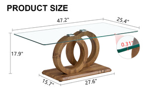 English Elm A Modern Glass Top Coffee Table with Wood Grain Legs for Living Room Decor W1151140296