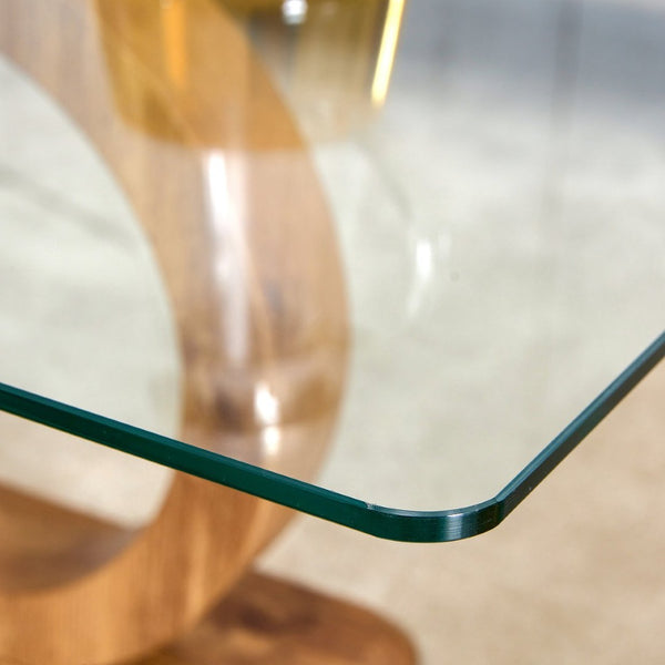 English Elm A Modern Glass Top Coffee Table with Wood Grain Legs for Living Room Decor W1151140296