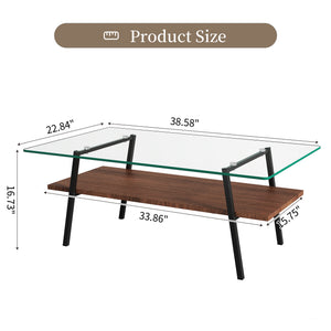 English Elm Coffee Table And End Tables Set Of 3 - Modern Tempered Glass With Mdf Shelf For Stylish Living Room W241S00053