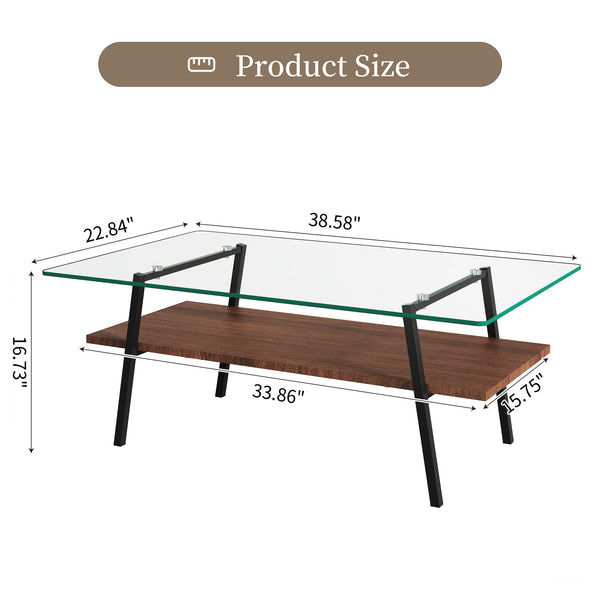 English Elm Coffee Table And End Tables Set Of 3 - Modern Tempered Glass With Mdf Shelf For Stylish Living Room W241S00053