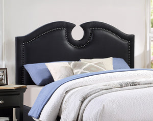 English Elm Black Faux Leather Queen Bed Headboard Cut-Out Tufted Upholstered Nailhead Modern 49"H Design B011S00712