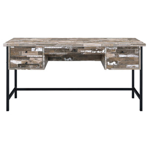 English Elm Salvaged Industrial Writing Desk with 4 Utility Drawers, Salvaged Cabin Wood Top & Metal Frame (60") B062P153864