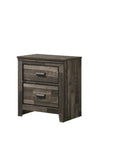 English Elm Contemporary 2-Drawer Nightstand End Table Brown Mixed Finish Two Storage Drawers Black Finished Handles Bedroom Furniture