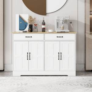 English Elm Farmhouse Buffet Sideboard with 3 Drawers and Doors White Dining Storage Cabinet W282138088