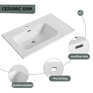 English Elm 32' 32" Floating Wall-Mounted Vanity with Ceramic Sink, Soft-Close Double Doors, Water-Resistant Ply W999S00129