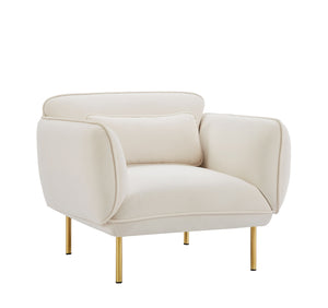 English Elm Oversized Velveta Accent Armchair in Beige — Plush Velvet Upholstered Sofa Chair with Metal Legs for Cozy Living Spaces W542P147987