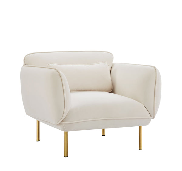 English Elm Oversized Velveta Accent Armchair in Beige — Plush Velvet Upholstered Sofa Chair with Metal Legs for Cozy Living Spaces W542P147987