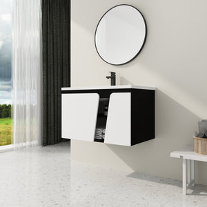 English Elm 32' 32" Floating Wall-Mounted Vanity with Ceramic Sink, Soft-Close Double Doors, Water-Resistant Ply W999S00129