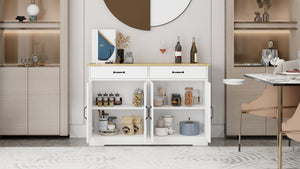 English Elm Farmhouse Buffet Sideboard with 3 Drawers and Doors White Dining Storage Cabinet W282138088