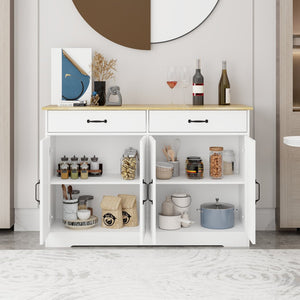 English Elm Farmhouse Buffet Sideboard with 3 Drawers and Doors White Dining Storage Cabinet W282138088