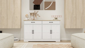 English Elm Farmhouse Buffet Sideboard with 3 Drawers and Doors White Dining Storage Cabinet W282138080