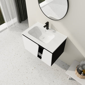 English Elm 32' 32" Floating Wall-Mounted Vanity with Ceramic Sink, Soft-Close Double Doors, Water-Resistant Ply W999S00129