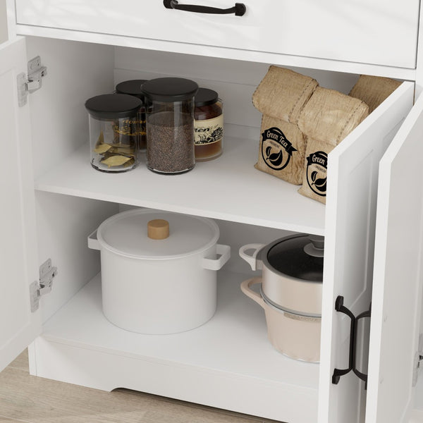 English Elm Farmhouse Buffet Sideboard with 3 Drawers and Doors White Dining Storage Cabinet W282138080