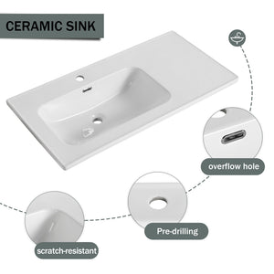 English Elm 40'' 40" Floating Wall-Mounted Bathroom Vanity with Ceramic Sink, Soft-Close Doors, Plywood Reinforced Durability PMID W999S00131