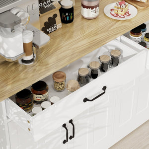 English Elm Farmhouse Buffet Sideboard with 3 Drawers and Doors White Dining Storage Cabinet W282138080