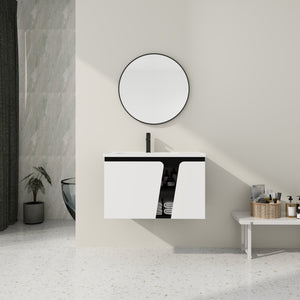 English Elm 32' 32" Floating Wall-Mounted Vanity with Ceramic Sink, Soft-Close Double Doors, Water-Resistant Ply W999S00129
