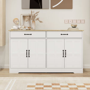 English Elm Farmhouse Buffet Sideboard with 3 Drawers and Doors White Dining Storage Cabinet W282138080