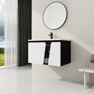 English Elm 32' 32" Floating Wall-Mounted Vanity with Ceramic Sink, Soft-Close Double Doors, Water-Resistant Ply W999S00129