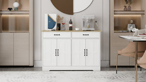 English Elm Farmhouse Buffet Sideboard with 3 Drawers and Doors White Dining Storage Cabinet W282138088