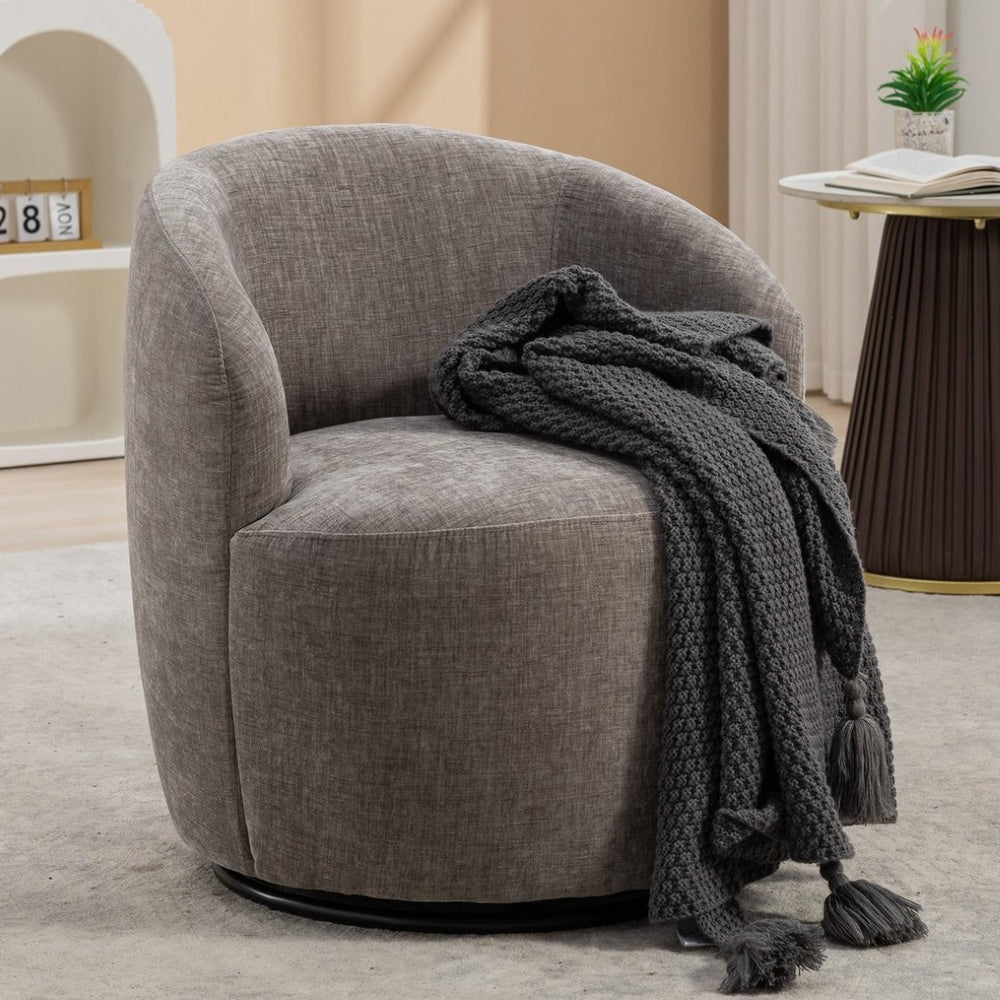 English Elm 037-chenille Swivel Barrel Accent Chair with Metal Ring Base for Living Room W527P143655