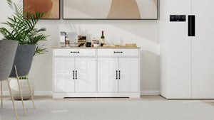 English Elm Farmhouse Buffet Sideboard with 3 Drawers and Doors White Dining Storage Cabinet W282138080