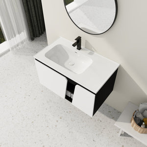 English Elm 36'' Floating Wall-Mounted Vanity with Ceramic Basin, Soft-Close Double Doors, Water-Resistant Ply Finish W999S00130