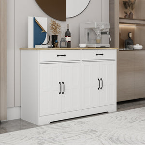English Elm Farmhouse Buffet Sideboard with 3 Drawers and Doors White Dining Storage Cabinet W282138088