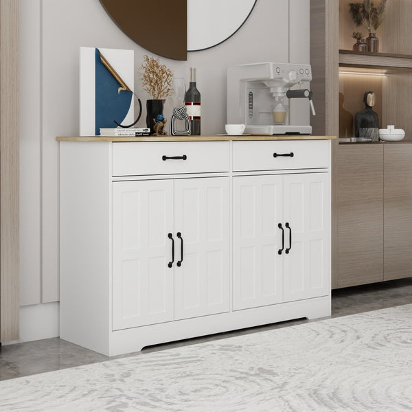 English Elm Farmhouse Buffet Sideboard with 3 Drawers and Doors White Dining Storage Cabinet W282138088