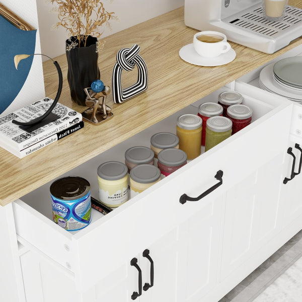 English Elm Farmhouse Buffet Sideboard with 3 Drawers and Doors White Dining Storage Cabinet W282138088