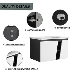 English Elm 32' 32" Floating Wall-Mounted Vanity with Ceramic Sink, Soft-Close Double Doors, Water-Resistant Ply W999S00129