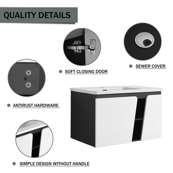 English Elm 32' 32" Floating Wall-Mounted Vanity with Ceramic Sink, Soft-Close Double Doors, Water-Resistant Ply W999S00129