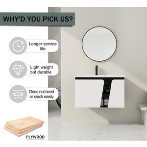 English Elm 32' 32" Floating Wall-Mounted Vanity with Ceramic Sink, Soft-Close Double Doors, Water-Resistant Ply W999S00129
