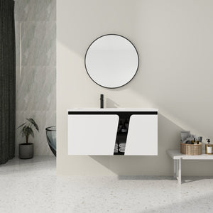 English Elm 40'' 40" Floating Wall-Mounted Bathroom Vanity with Ceramic Sink, Soft-Close Doors, Plywood Reinforced Durability PMID W999S00131